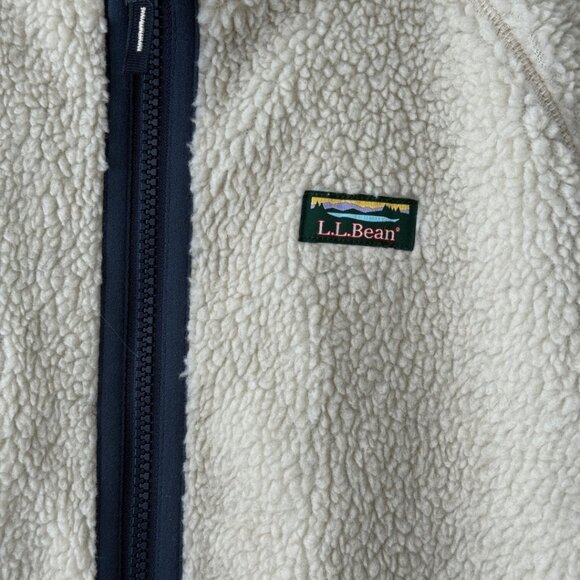 🤎 L.L. Bean Kid's Sherpa Cream Colored Fleece Long Jacket | Size Large 14-16 - Picture 3 of 9
